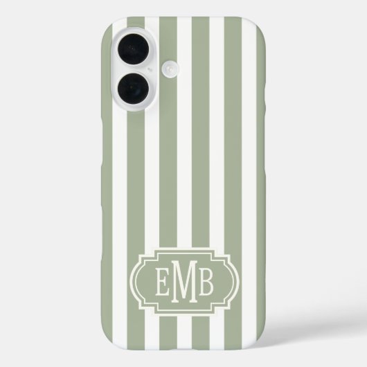 Coques Case-Mate iPhone Vert sauge et rayures monogrammées blanches (Verso)