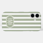 Coques Case-Mate iPhone Vert sauge et rayures monogrammées blanches (Verso (horizontal))