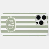 Coques Case-Mate iPhone Vert sauge et rayures monogrammées blanches (Verso (horizontal))