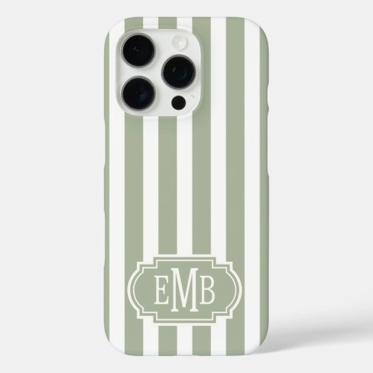 Coques Case-Mate iPhone Vert sauge et rayures monogrammées blanches (Verso)