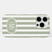Coques Case-Mate iPhone Vert sauge et rayures monogrammées blanches (Verso (horizontal))