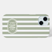 Coques Case-Mate iPhone Vert sauge et rayures monogrammées blanches (Verso (horizontal))
