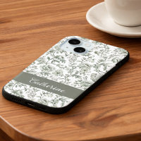Vert sauge floral toile vintage monogramme 