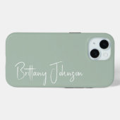 Coques Case-Mate iPhone Vert sauge monogrammé (Verso (horizontal))