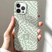 Coques Case-Mate iPhone Vert sauge monogrammé à carreaux ondulés