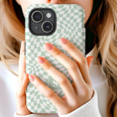 Coques Case-Mate iPhone Vert sauge monogrammé à carreaux ondulés