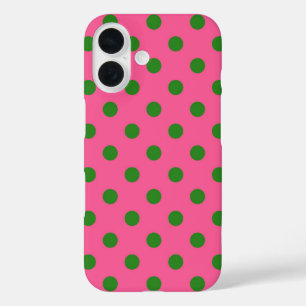 Coques iPhone 16 Vert sur rose Pois Design Motif