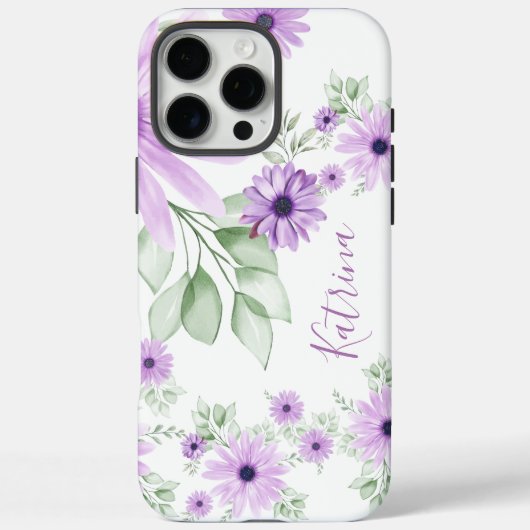 Coques Case-Mate iPhone Vert violet personnalisé, Fleurs aquarelles (Verso)