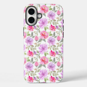 Coques iPhone 16 Plus Vibe Printanier Frais : Dessin Floral Rose et Viol