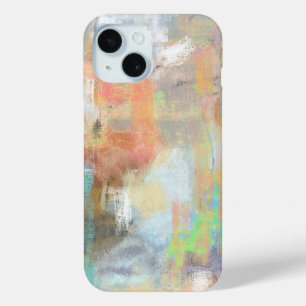 Coque Pour iPhone 15 Vibe rétro, jaune, pêche, taupe, gris, peinture cy