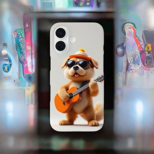 Coques Case-Mate iPhone Vibes à mâchoires : Chien mignon avec guitare