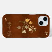 Coques Case-Mate iPhone Vibes d'automne branche de vigne dorée cuir marron (Verso (horizontal))