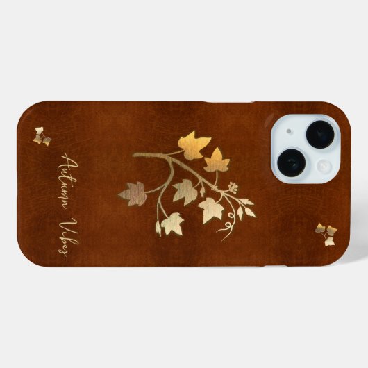 Coques Case-Mate iPhone Vibes d'automne vigne dorée branche cuir brun (Verso (horizontal))