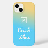 Coques Case-Mate iPhone Vibes de plage moderne bleu jaune Ombre Monogramme (Verso)