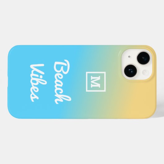 Coques Case-Mate iPhone Vibes de plage moderne bleu jaune Ombre Monogramme (Verso (horizontal))