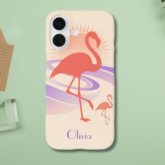 Coques Case-Mate iPhone Vibes Rétro Flamant des Années 80 – Coucher de Sol