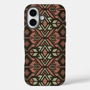 Coques iPhone 16 Vibes tribales - Motif aztèque géométrique terrest