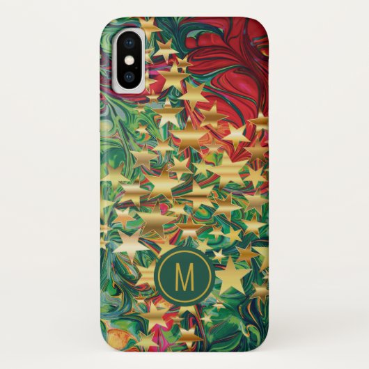 Coques Case-Mate iPhone Vibrant Abstrait Red Green Gold Stars Monogramme (Dos)