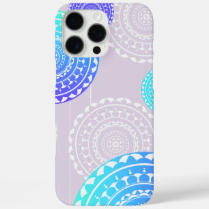 Coques iPhone 16 Pro Max Vibrant Aqua Blue Random Mandala sur rose