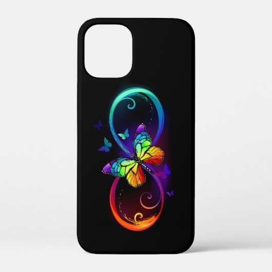 Coques Case-Mate iPhone Vibrant infinity with rainbow butterfly on black (Verso)