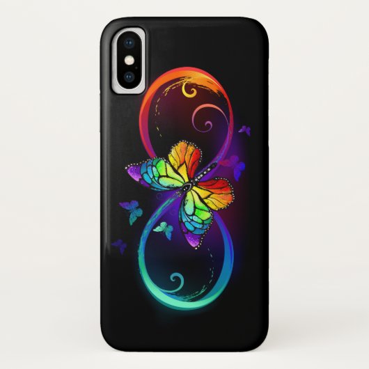 Coques Case-Mate iPhone Vibrant infinity with rainbow butterfly on black (Dos)