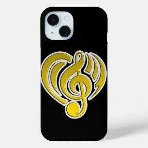 Coque Pour iPhone 15 Vibrations Amour Musical Cœur Jaune Note De Musiqu