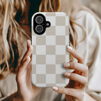 Coques iPhone 16 Vichy rétro beige et blanc