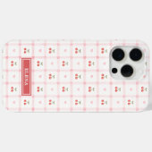 Coques Case-Mate iPhone Vichy rouge avec cerises et noeuds monogrammé (Verso (horizontal))