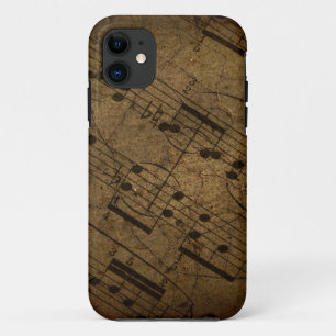 Coque iPhone 11 Vieille illustration musicale de feuille, notes