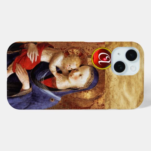 Coques Case-Mate iPhone VIERGE AVEC ENFANT Rouge Ruby Monogramme (Verso (horizontal))