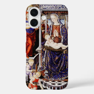 Coques iPhone 16 Vierge et Enfant enthronisés avec Ange musicien