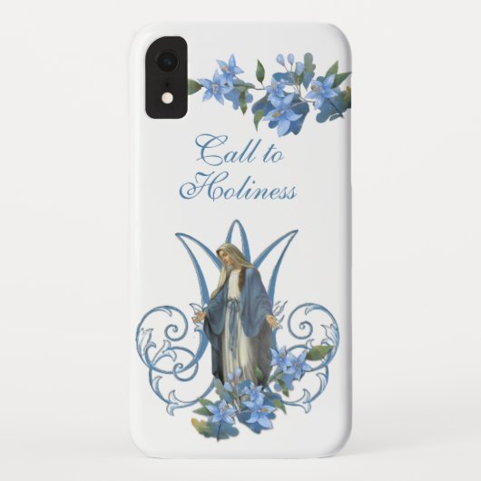 Coques Case-Mate iPhone Vierge religieuse Marie Croix bleu Fleurs (Dos)
