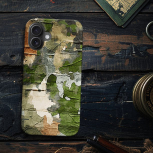 Coque Pour iPhone 15 Vieux Ecole Green Camo Militaire Usagé Bio
