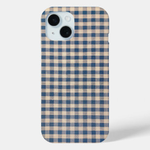 Coque Pour iPhone 15 Vieux En vichy bleu