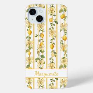 Coque iPhone 15 Mini Vignes de citron avec des nœuds coquettes monogram