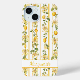 Coque Pour iPhone 15 Vignes de Citron avec des Nœuds Coquettes Monogram