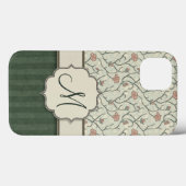 Coques Case-Mate iPhone Vignes florales, rayures et monogramme d'aquarelle (Verso (horizontal))