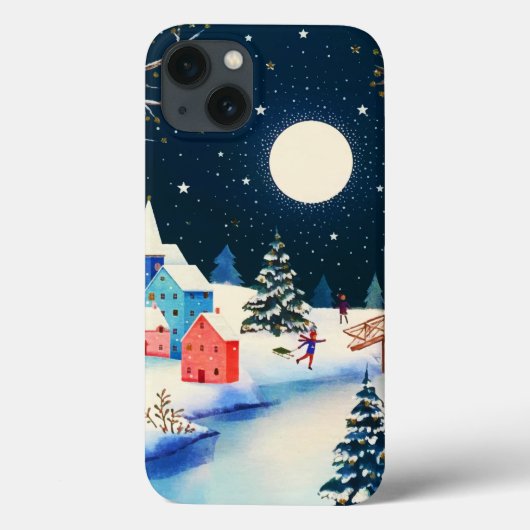 Coques Case-Mate iPhone Village de neige bleu d'hiver (Verso)