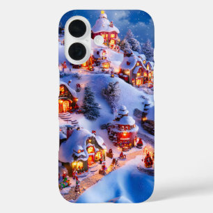 Coques iPhone 16 Village de Noël fantaisiste des collines enneigées