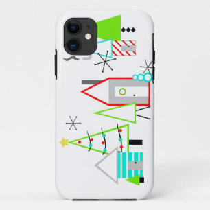 Coque iPhone 11 village de Noël moderne du milieu du siècle