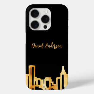 Coque iPhone 15 Pro Ville d'or noir skyline affaires immobilier