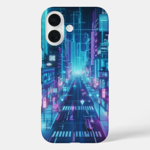 Coques iPhone 16 ville futuriste de néon