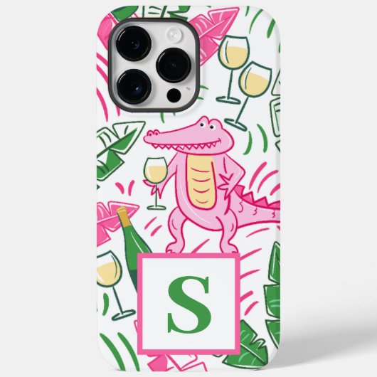 Coques Case-Mate iPhone Vin Alligator Pink vert Monogramme (Verso)