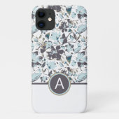 Coques Case-Mate iPhone Vin d'aquarelle bleu clair monogramme (Dos)