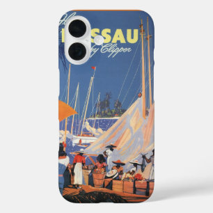 Coques iPhone 16 Vintage Bahamas Travel Art, Fly Nassau par Clipper