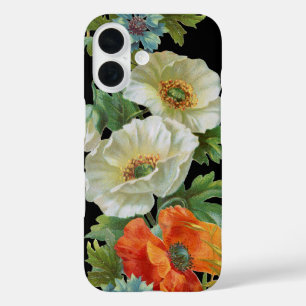 Coques iPhone 16 Vintage Blanc Orange Poppies Art Floral