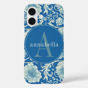 Coques iPhone 16 Vintage Blue William Morris Tapisserie Monogramme
