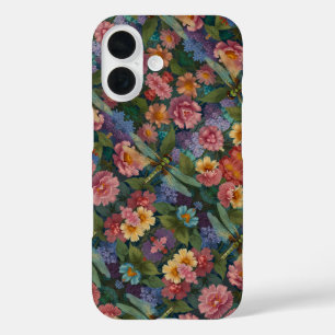 Coques iPhone 16 Vintage bohème chic floral pastel jardin libellule