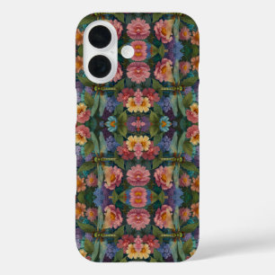 Coques iPhone 16 Vintage bohème chic pastel floral jardin libellule