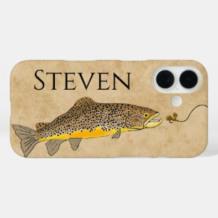 Coques iPhone 16 Vintage Brown Truite Nom de pêche Téléphone Case